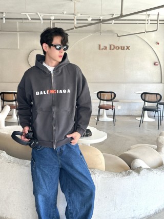 Balenciaga Black Logo Zip Hoodie Jacket view 6