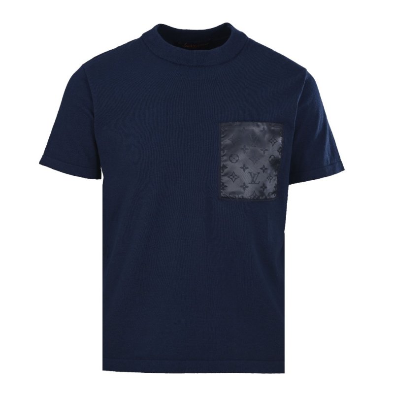Navy Blue Crewneck T-Shirt with Contrast Pocket view