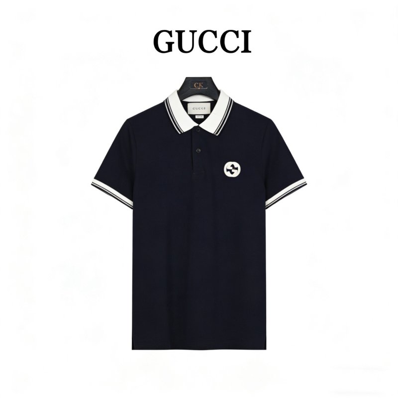 Navy Short Sleeve Polo Shirt with Contrast Collar view