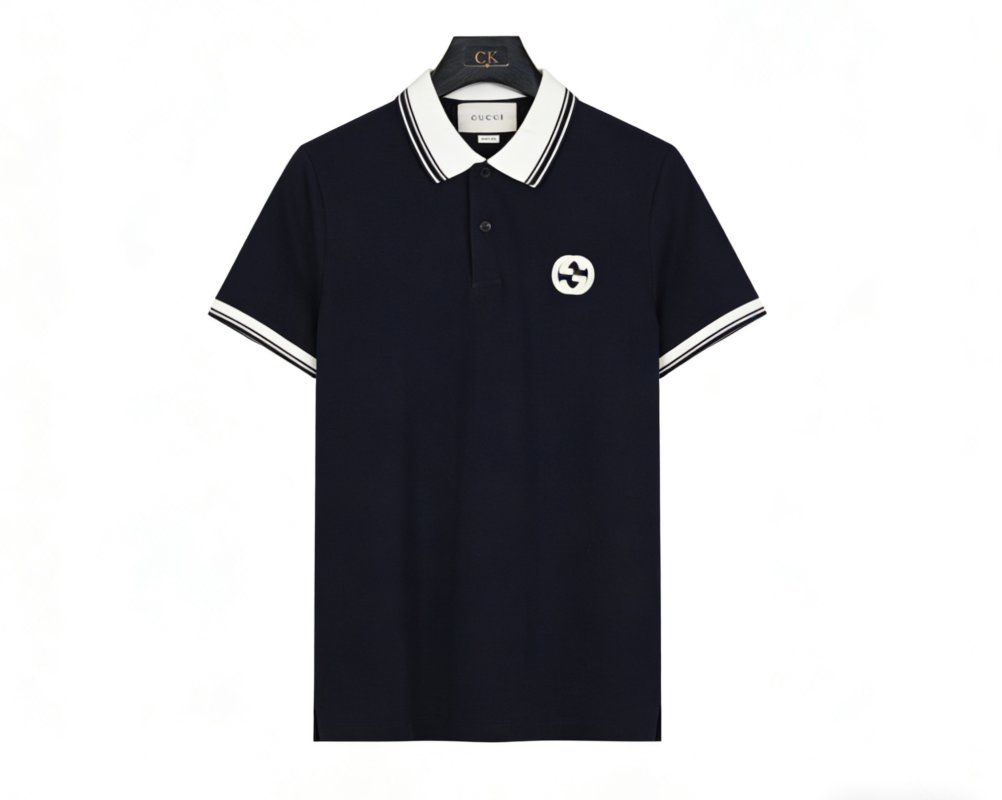 Navy Short Sleeve Polo Shirt with Contrast Collar view