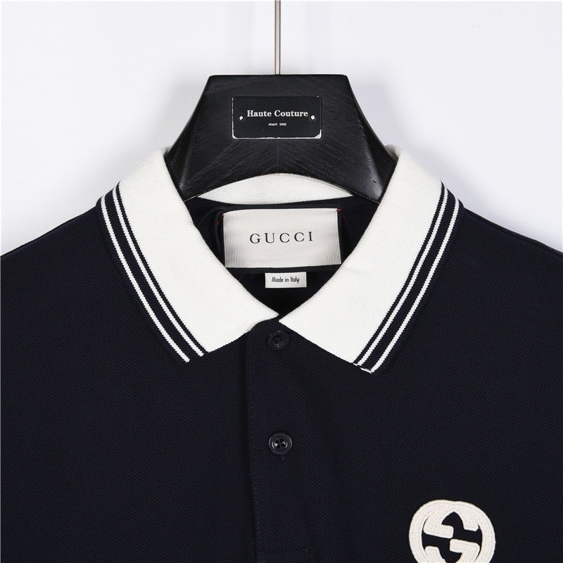 Navy Short Sleeve Polo Shirt with Contrast Collar view