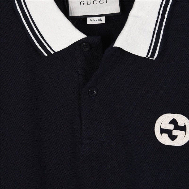 Navy Short Sleeve Polo Shirt with Contrast Collar view