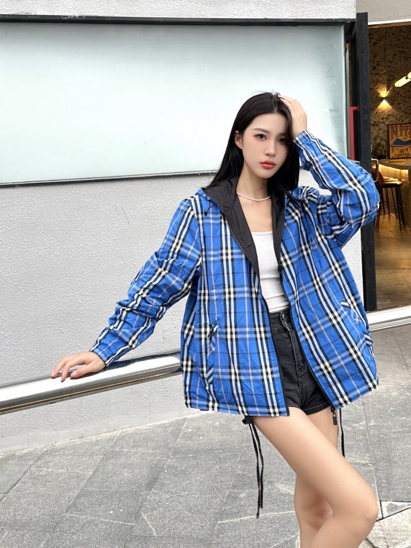 Blue Plaid Oversized Blazer Jacket with Black Lining