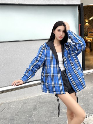 Blue Plaid Oversized Blazer Jacket with Black Lining view 1