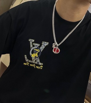 Dior Silver Chunky Chain Necklace with Red Logo Pendant view 4