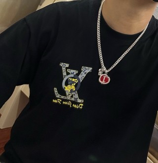 Dior Silver Chunky Chain Necklace with Red Logo Pendant view 7