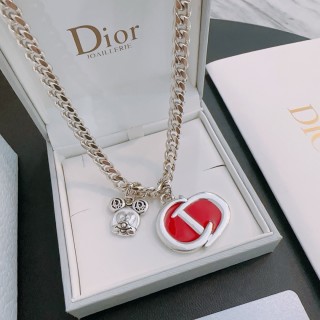 Dior Silver Chunky Chain Necklace with Red Logo Pendant view 8