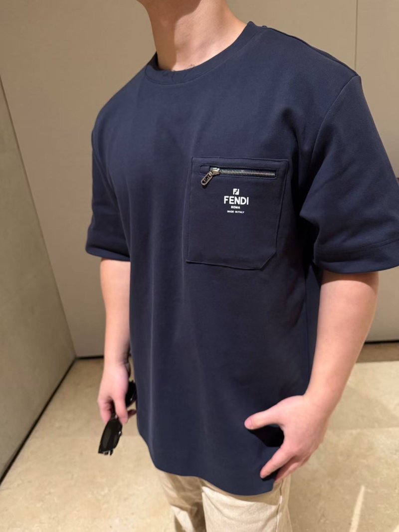 Fendi Navy Pocket T-Shirt with Zipper Detail