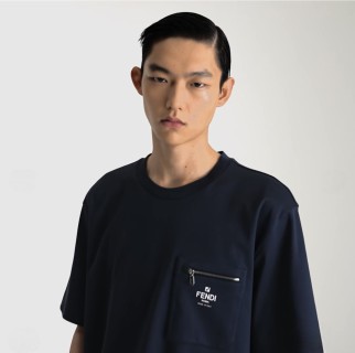Fendi Navy Pocket T-Shirt with Zipper Detail view 9