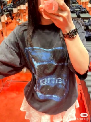 Black Graphic Print T-Shirt with Blue Neon Design view 6