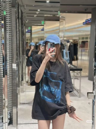Black Graphic Print T-Shirt with Blue Neon Design view 7