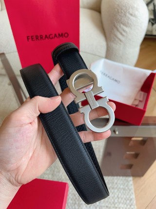 Salvatore Ferragamo Black Leather Business Belt with Silver Buckle view 2