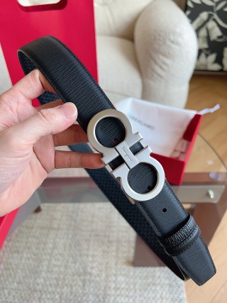 Salvatore Ferragamo Black Leather Business Belt with Silver Buckle view 3