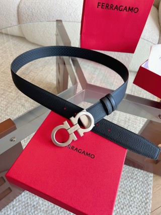 Salvatore Ferragamo Black Leather Business Belt with Silver Buckle view 4