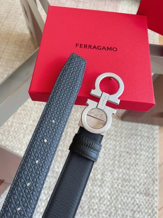 Salvatore Ferragamo Black Leather Business Belt with Silver Buckle view 5