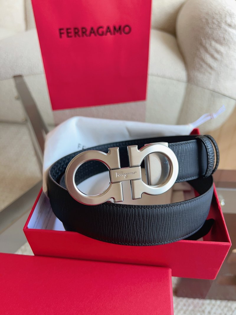 Salvatore Ferragamo Black Leather Business Belt with Silver Buckle view