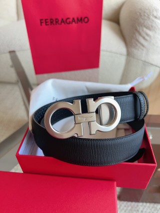 Salvatore Ferragamo Black Leather Business Belt with Silver Buckle view 6