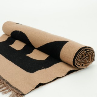 Burberry BBR Oversized Letter Double-Sided Fringe Scarf Camel view 3