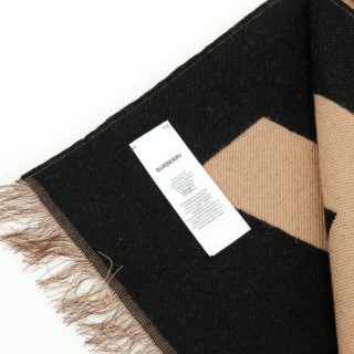Burberry BBR Oversized Letter Double-Sided Fringe Scarf Camel view 4