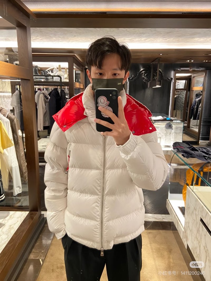 Moncler Colorblock Puffer Down Jacket Red White