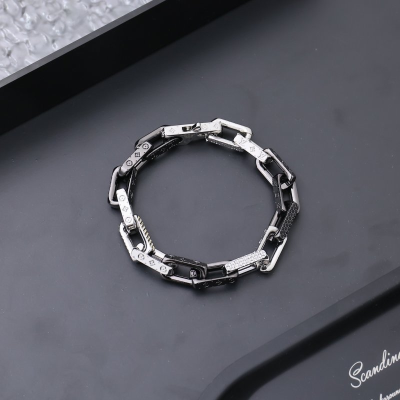 Louis Vuitton Monogram Chain Bracelet Silver & Black