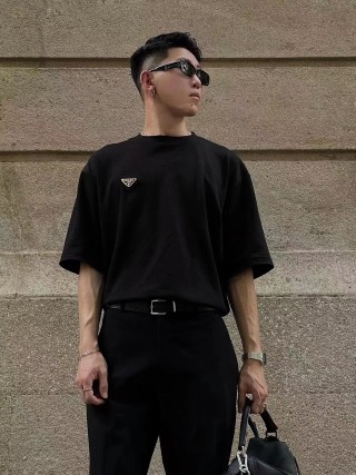 Prada Black T-Shirt with Triangle Logo view 1