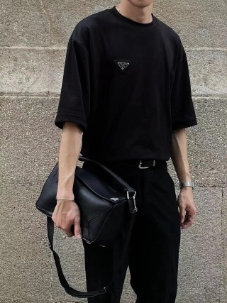 Prada Black T-Shirt with Triangle Logo view 2