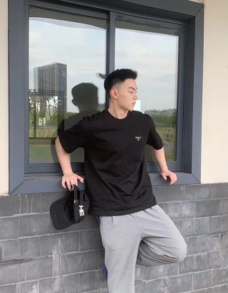 Prada Black T-Shirt with Triangle Logo view 4