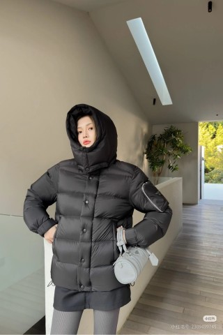 Black Puffer Down Jacket with Hood view 1