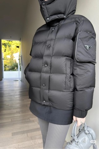 Black Puffer Down Jacket with Hood view 4