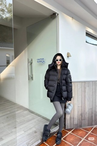 Black Puffer Down Jacket with Hood view 5