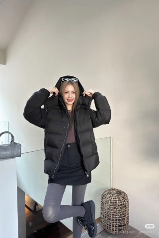 Black Puffer Down Jacket with Hood view 7
