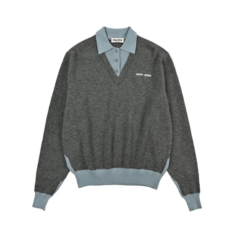 Charcoal Wool Blend Quarter-Zip Polo Sweater view