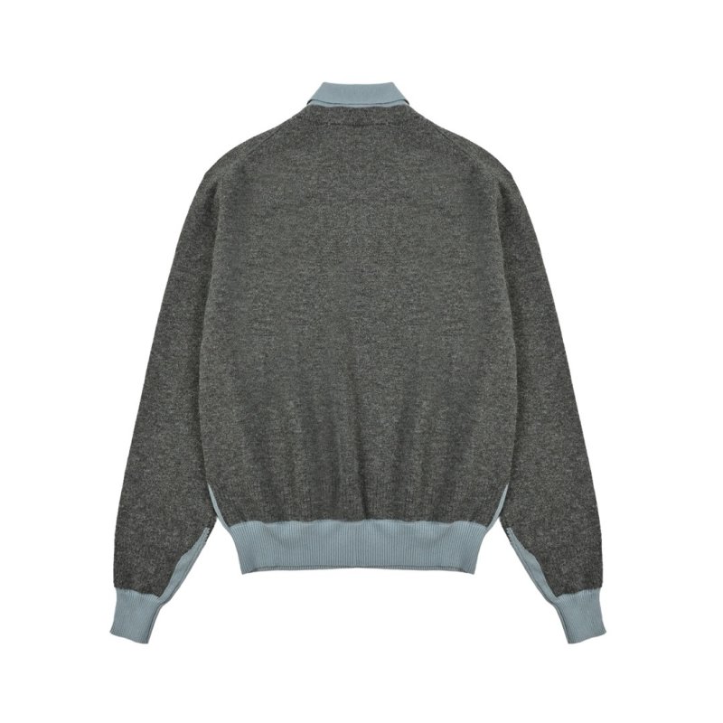 Charcoal Wool Blend Quarter-Zip Polo Sweater view