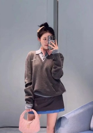 Charcoal Wool Blend Quarter-Zip Polo Sweater view 2