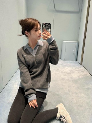 Charcoal Wool Blend Quarter-Zip Polo Sweater view 3