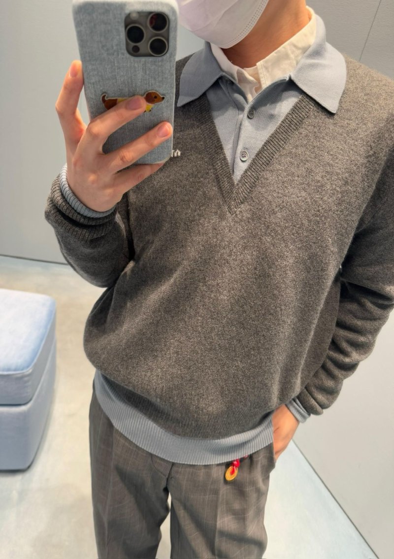 Charcoal Wool Blend Quarter-Zip Polo Sweater view
