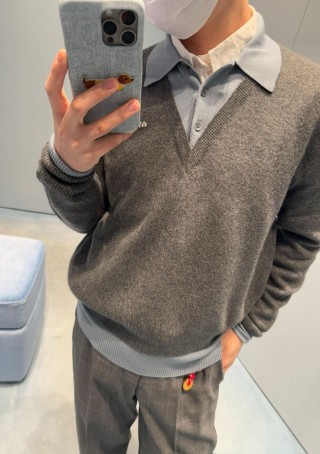 Charcoal Wool Blend Quarter-Zip Polo Sweater view 5