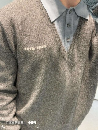 Charcoal Wool Blend Quarter-Zip Polo Sweater view 6