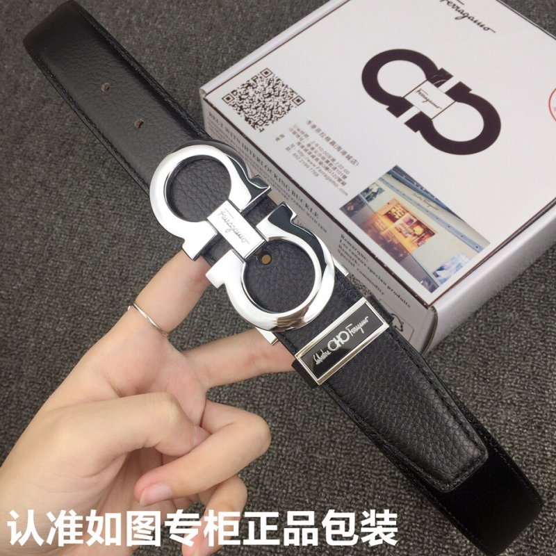 Salvatore Ferragamo Gancini Black Leather Belt