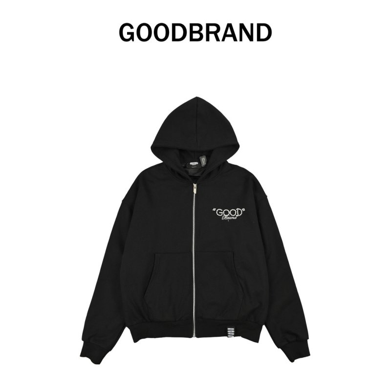 Black Zip Hoodie Jacket with Embroidered Logo view