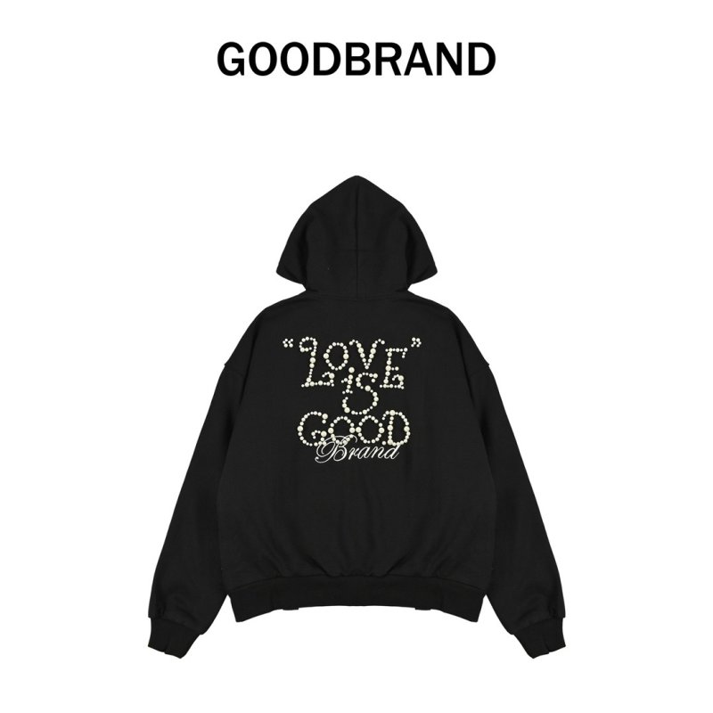 Black Zip Hoodie Jacket with Embroidered Logo view