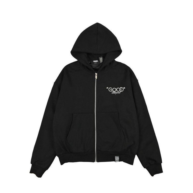 Black Zip Hoodie Jacket with Embroidered Logo view
