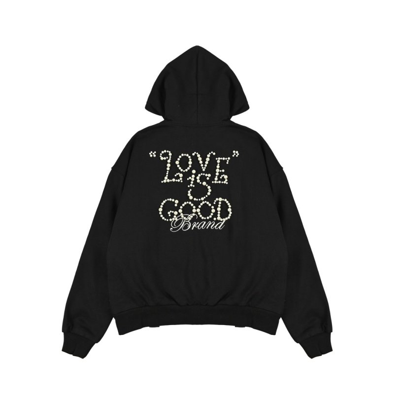 Black Zip Hoodie Jacket with Embroidered Logo view