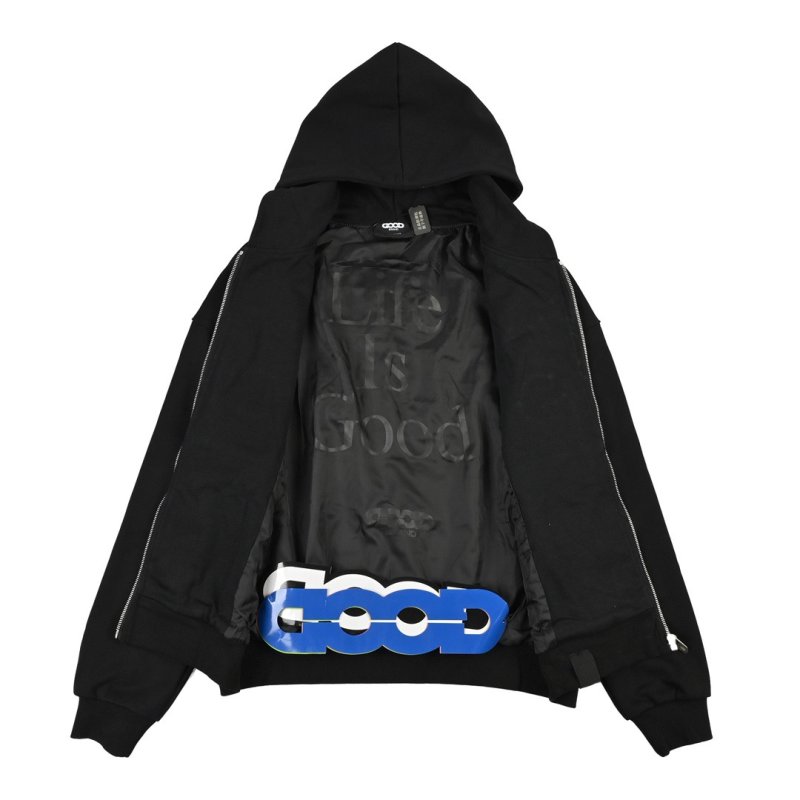 Black Zip Hoodie Jacket with Embroidered Logo view