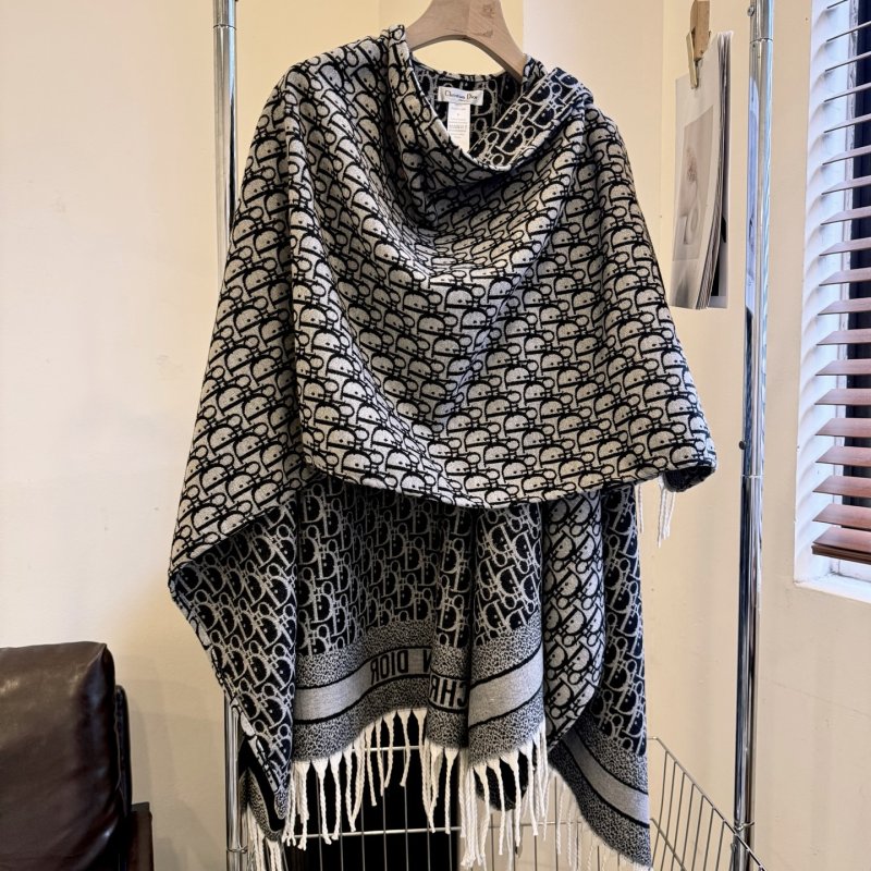 Dior Grey Letter Jacquard Shawl Cape with Fringe view