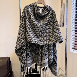 Dior Grey Letter Jacquard Shawl Cape with Fringe view 2