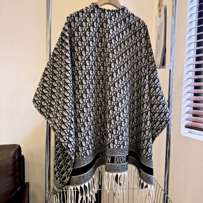 Dior Grey Letter Jacquard Shawl Cape with Fringe view
