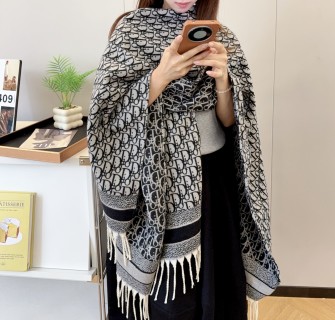 Dior Grey Letter Jacquard Shawl Cape with Fringe view 8