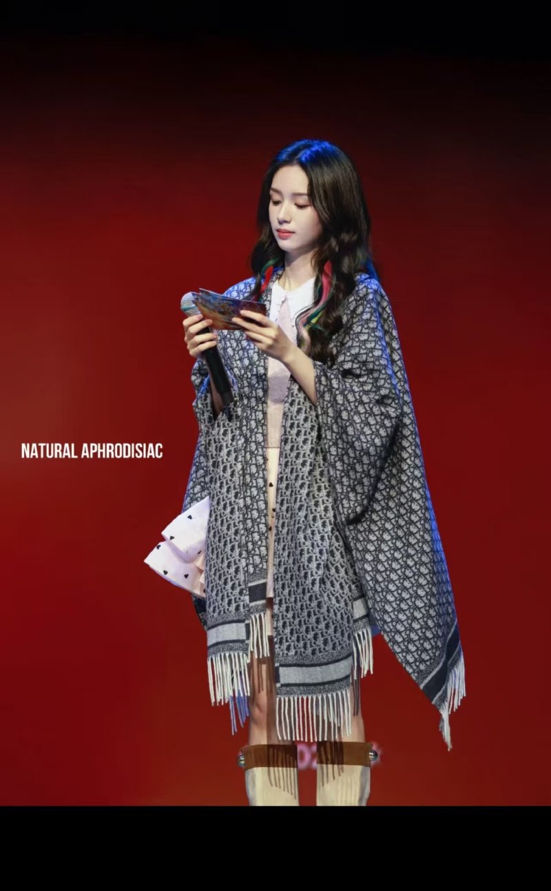 Dior Grey Letter Jacquard Shawl Cape with Fringe view
